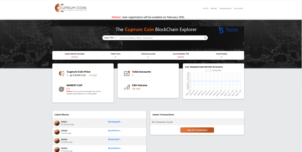 We have successfully launched The Cuprum Coin Blockchain&nbsp;Explorer