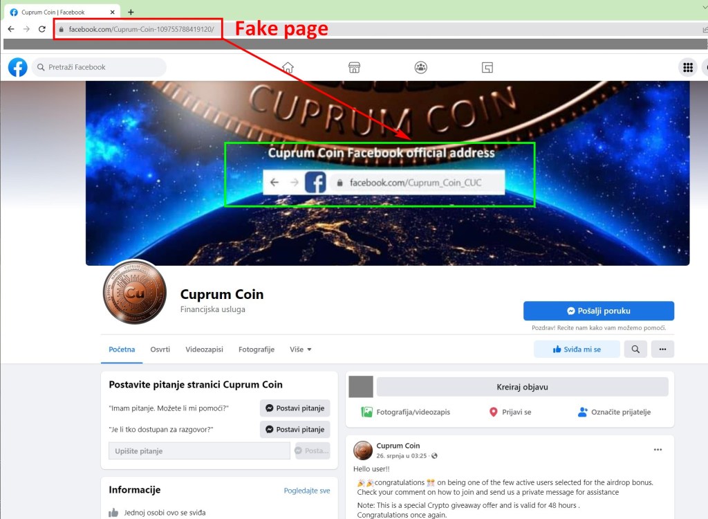 Watch out for constant scam attempts by fake Cuprum Coin&nbsp;offers!